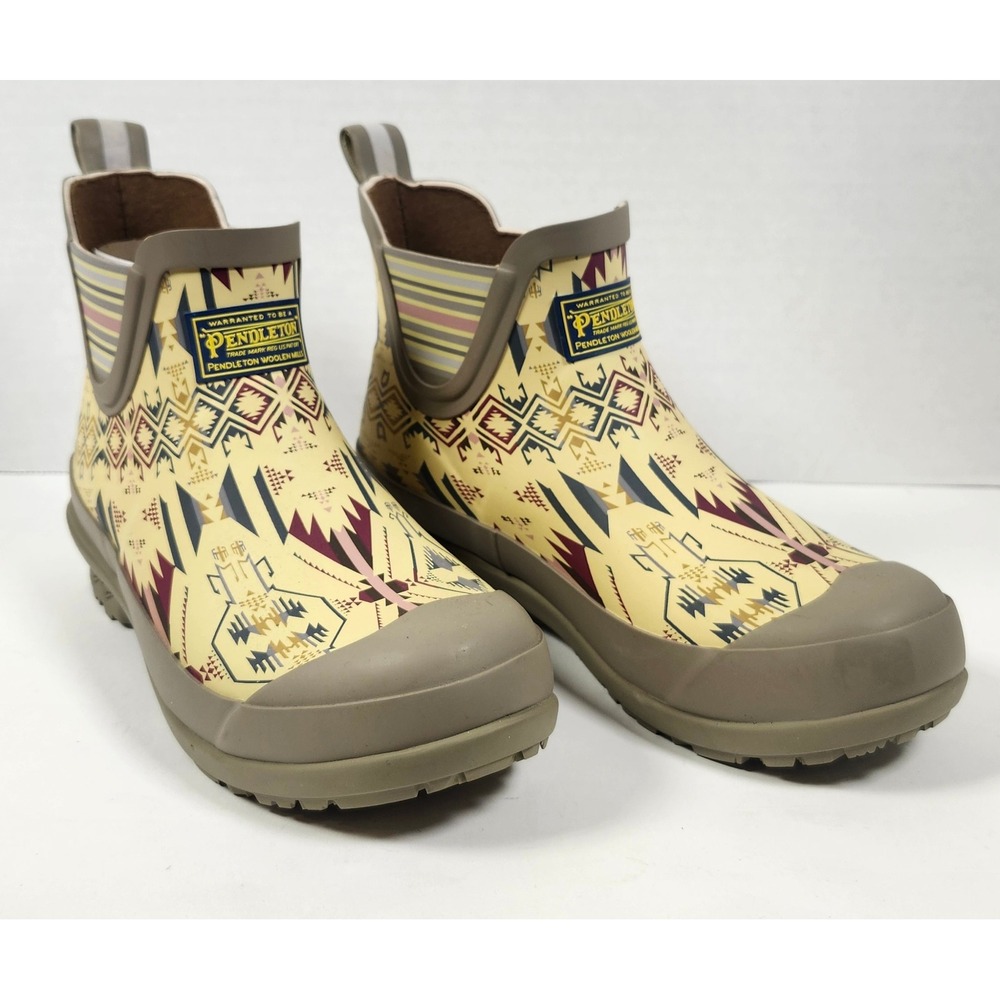 Pendleton Aztec Ankle Rain Boots Womens 6 Cream Southwest Geo Waterproof Rubber